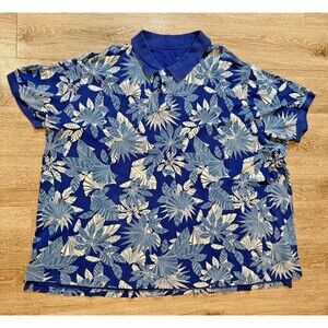 HARBOR HB Blue Tropical Floral Print  SS Button Down Shirt Mens plus Size 4XL